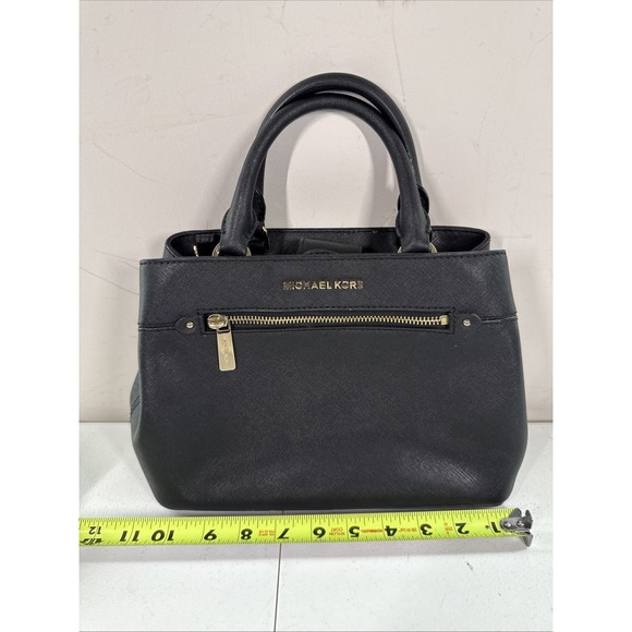 Michael Kors Hailee Leather Satchel Crossbody Bag Black Gold Purse NO STRAP - Picture 2 of 10